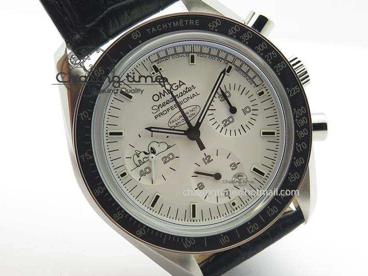 1228 Vibrant Speedmaster JHF SS Snoopy Award 45th Anniversary White Dial On Black Leather Strap 8238